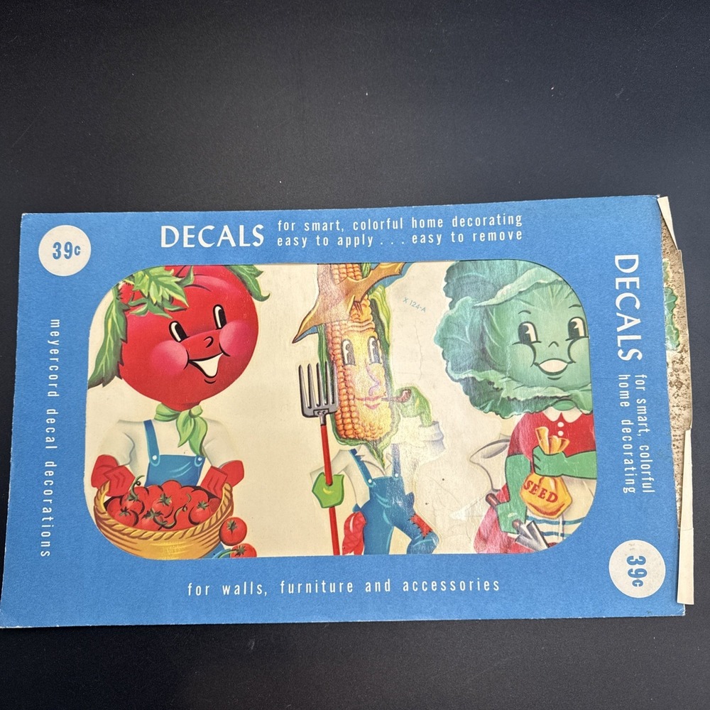 1951 Meyercord Decals X 124-A Large Anthropomorphic Vegetables (some Damage)